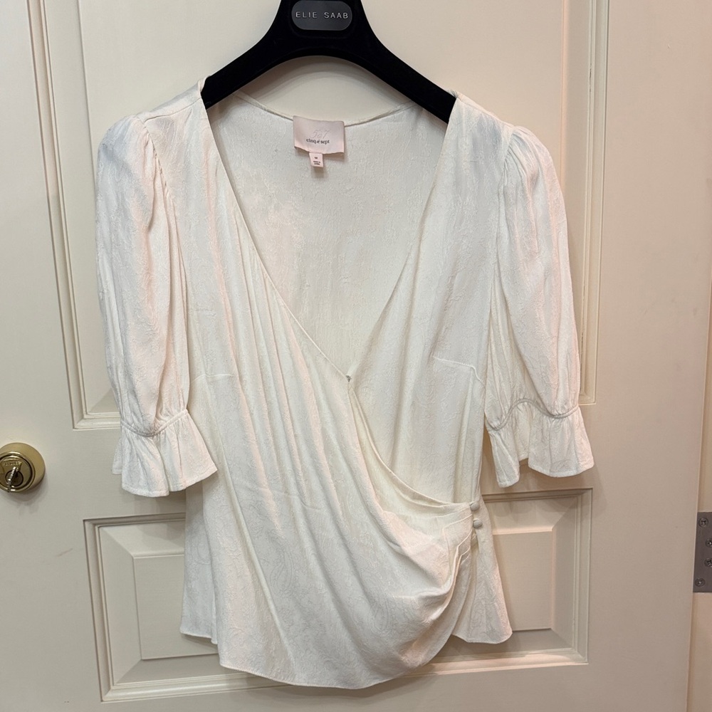 Cinq à Sept Cream Wrap Blouse